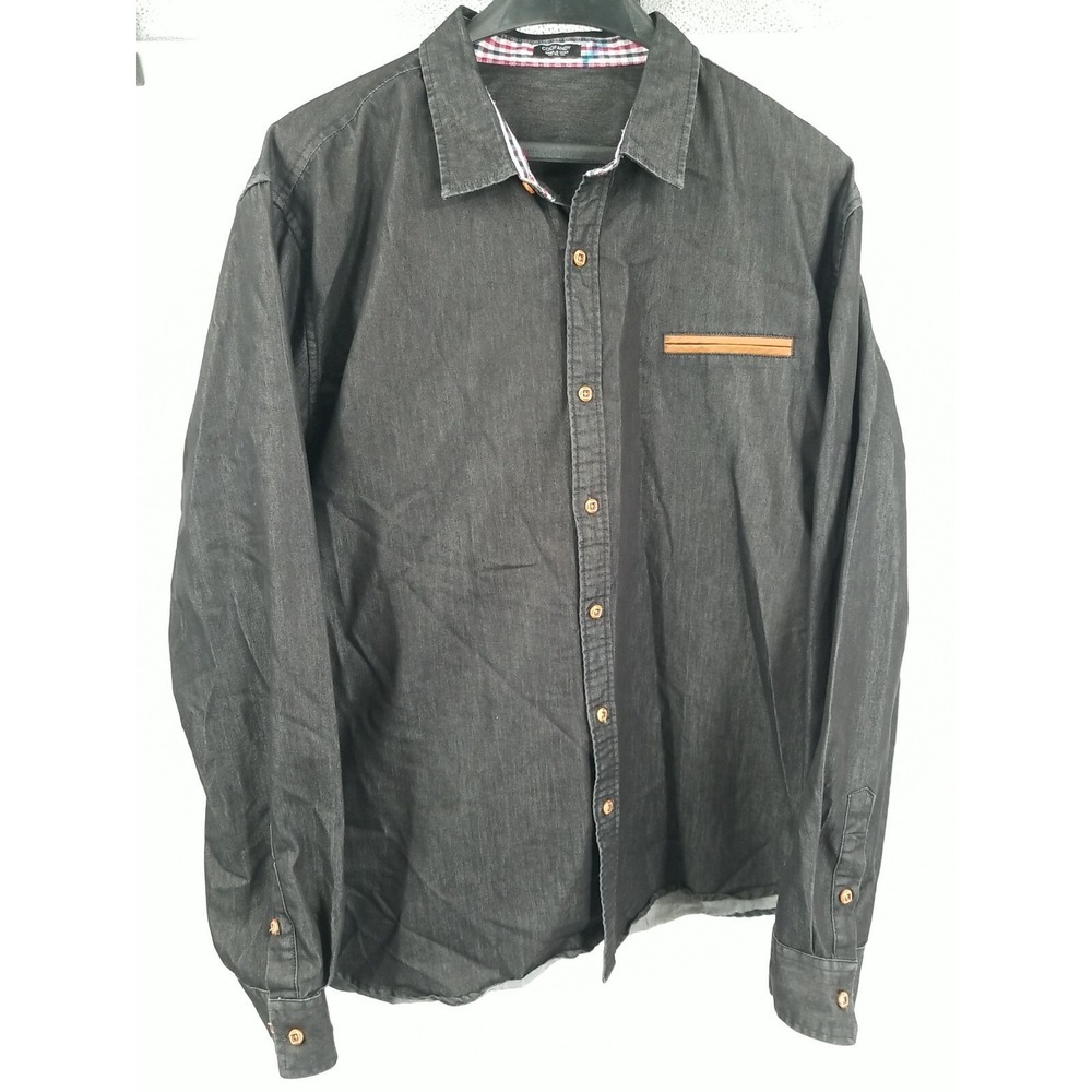 Coofandy Mens Size XL Long Sleeve‎ Button Up Black Wood Button Shirt